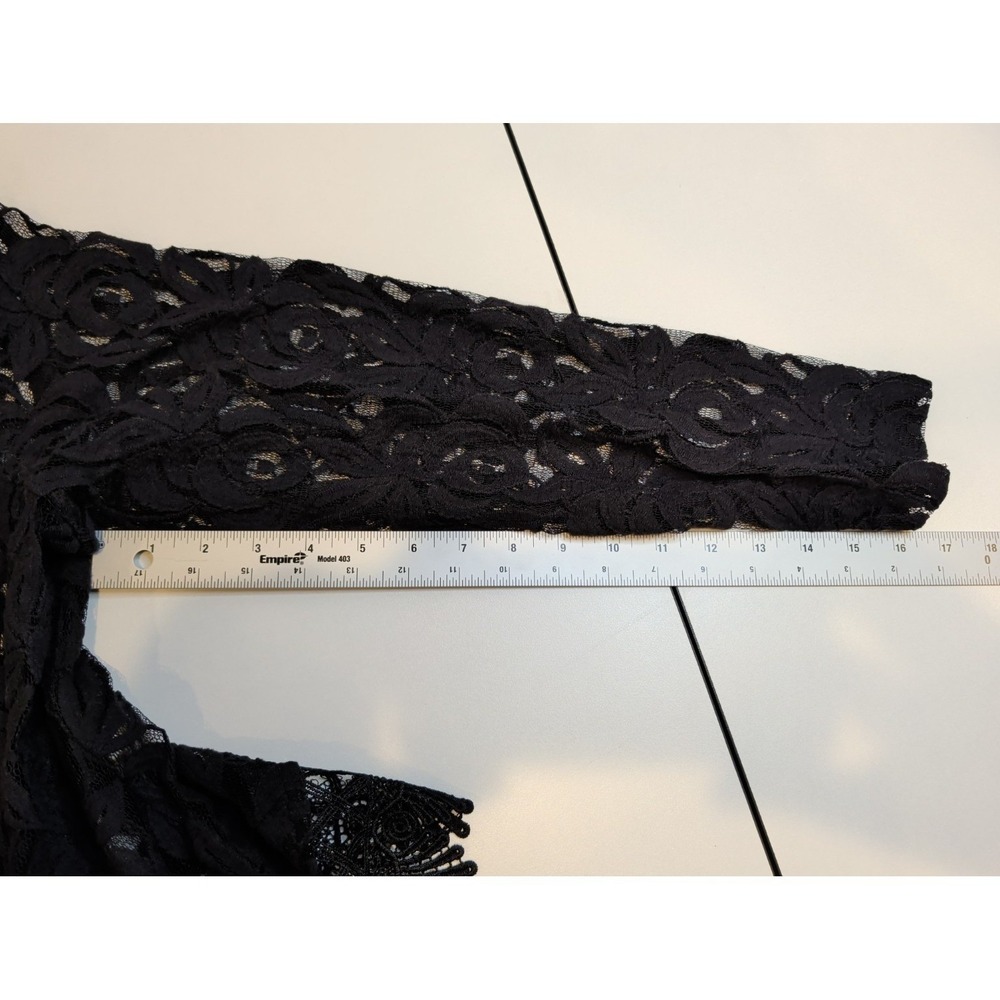 Peter Nygard Black Floral Lace Moto Jacket Womens Open Front Zip Trim Boho - Picture 8 of 10